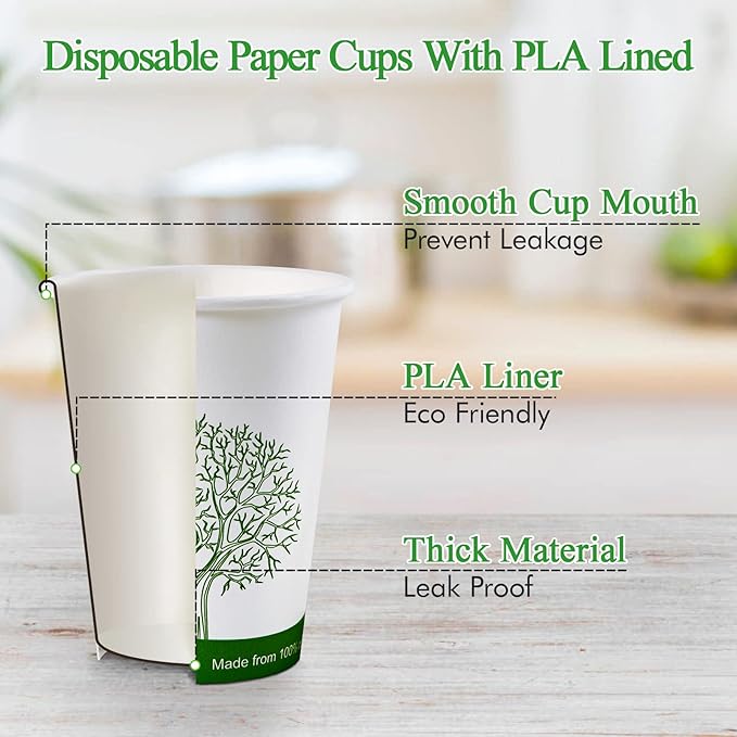ECOLipak 210 Count 16 oz Compostable Cups, Biodegradable Disposable Paper Cups with PLA Lined, Eco-friendly Paper Coffee Cups for Party, Picnic,Travel,and Events