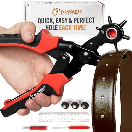 Professional Heavy Duty Belt Hole Puncher for Leather, Multi-Size Rotary Leather Hole Punch Tool Set with Ergonomic Handles for Easy, Precise Belt Fixes, Straps, Collars, Bags, Shoes, DIY Crafts