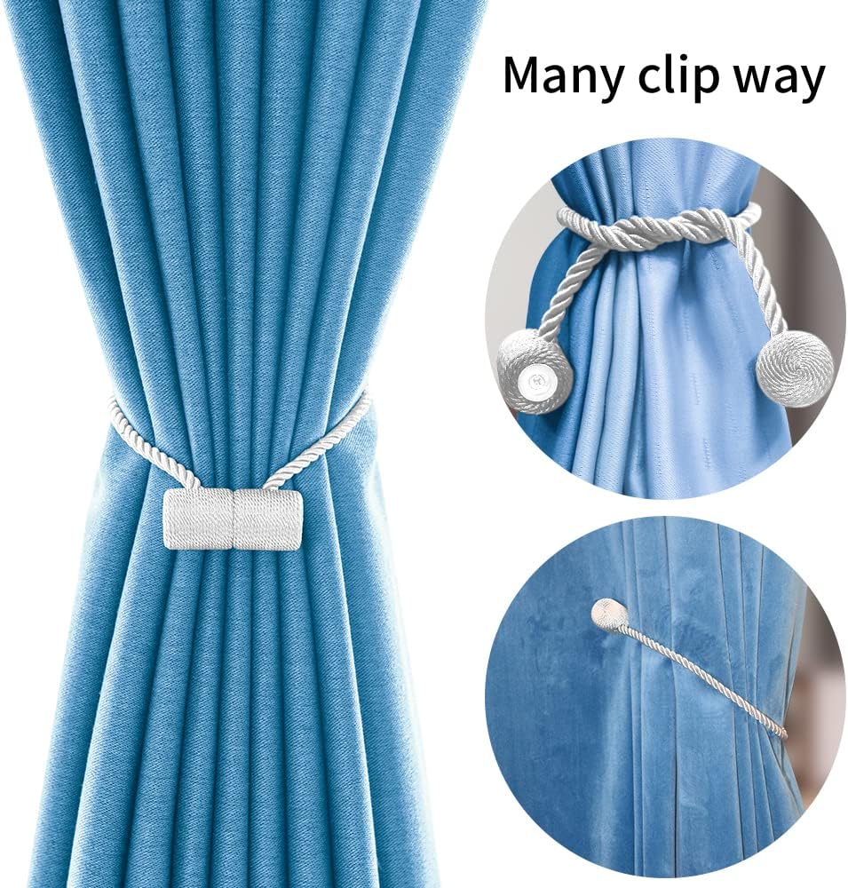 18 Inch Strong Magnetic Curtain Tiebacks, Curtain Holdbacks Modern Upgrade Strong 2021 New Twisted Style Decorative Drapery Rope Tie Backs(2 Pack White)