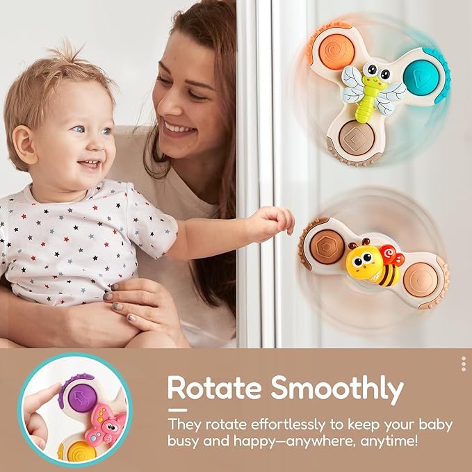 ALASOU 3PCS Pop Suction Cup Spinner Toys for 1 Year Old Boy Girl|Novelty Spinning Tops Toddler Toys Age 1-2|Sensory Baby Bath Toy for Toddlers 1-3|12 18 Months Boy Birthday Gift for Infant
