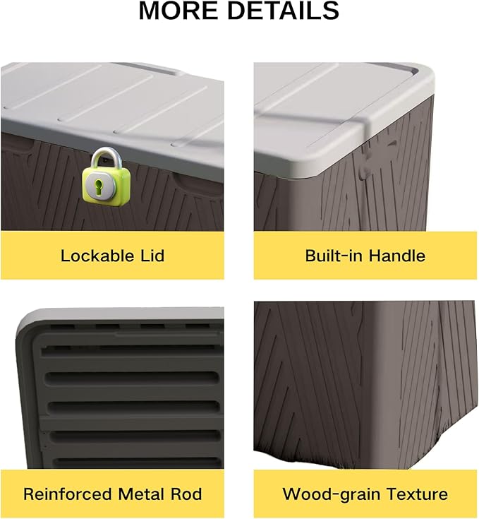 Kingdura 110 Gallon Outdoor Storage Box, Waterproof Resin Deck Box for Indoor and Outdoor Use, Lockable Storage Container for Patio Furniture Cushions Garden Tools (Coffee, 110 Gallon)