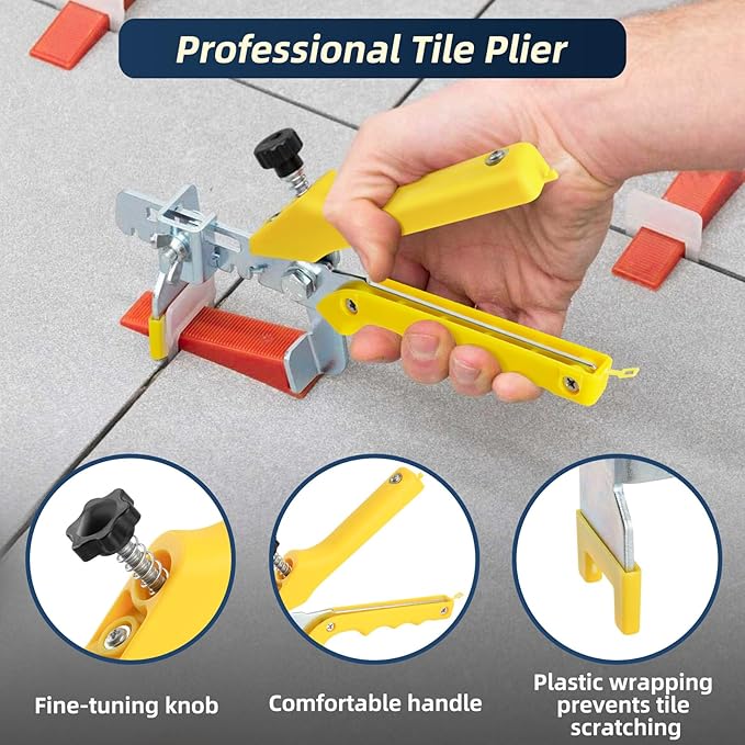 Tile Leveling System with Plier and Rubber Mallet, 1500 Pcs Tile Spacers Clips 200 Pcs Reusable Wedges, Leveler Tool Set for DIY Professional Ceramic Tile and Stone Installation (1/16 Inch)