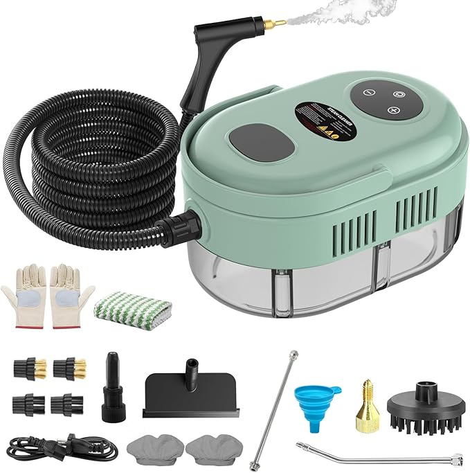 Steam Cleaner, Handheld 2500W Pressurized Heating Steamer for Cleaning,Multi-Purpose Steamer for Home Use with Water Tank, Steam Cleaner for Dirt, Grease,Grout,Tile, Floor,Couch,Car,Green