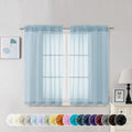 Chyhomenyc Sky Blue Sheer Curtains 45 Inch Long 2 Panels, Light Filtering Rod Pocket Voile Short Curtains Drapes for Living Room Bedroom Small Windows, 42Wx45L Inches