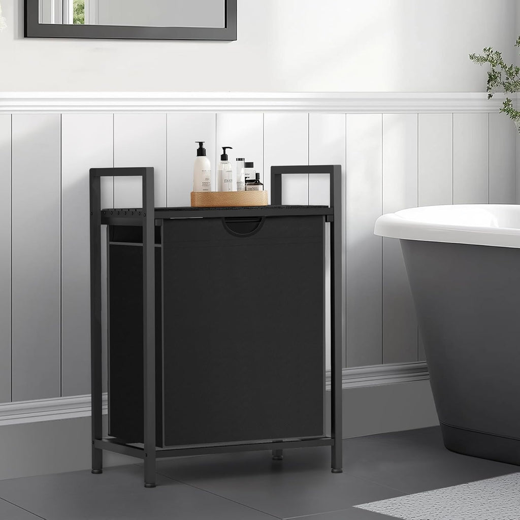 Laundry Sorter with Removable Bag, 16 Gallons Laundry Hamper with Adjustable Feet, Laundry Basket for Laundry Room, Bathroom and Bedroom(Charcoal Black)