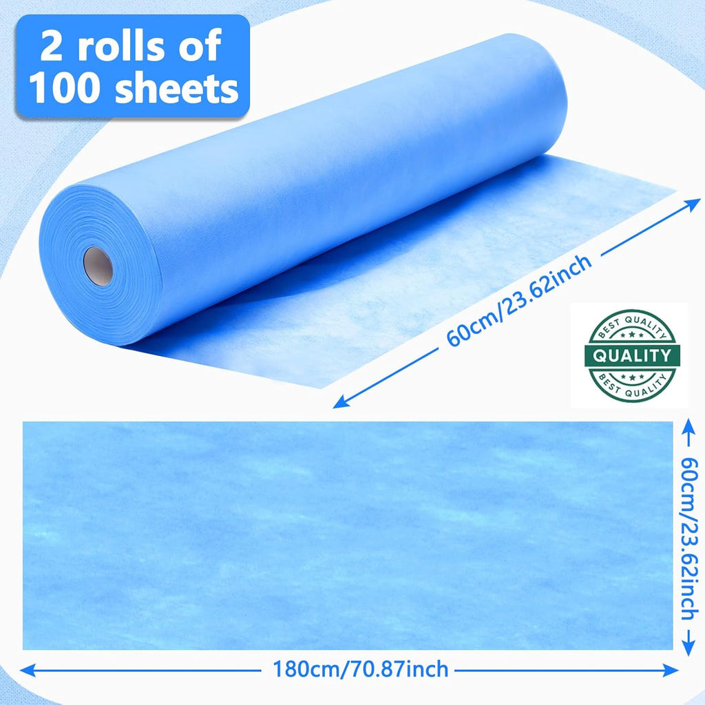 Tudomro 2 Roll Disposable Non Woven Bed Sheets 24 x 71 Inch Massage Table Paper Covers Non Woven Fabric Massage Sheets Waterproof Spa Breathable Bed Cover for Beauty Salon, Hotels(Blue)