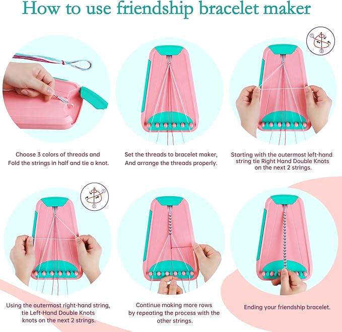 Friendship Bracelet Making Kit for Girls, Arts and Crafts Bracelets String Maker Kit for Kids Ages 8-12 Christmas Birthday Gifts (Pink with Green)