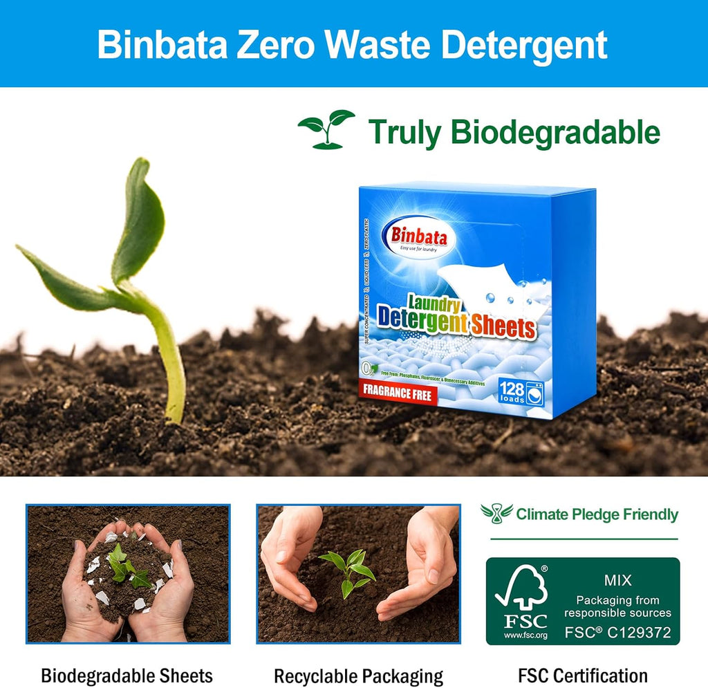 Laundry Detergent Sheets, Up To 128 Loads Hypoallergenic Eco-Friendly Unscented Biodegradable Plastic Free Liquidless Sheets Suitable for Sensitive Skin