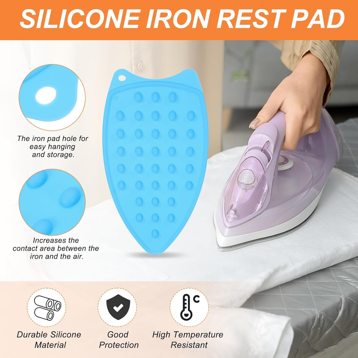 PATIKIL Silicone Iron Rest Pad, Multipurpose Hot Heat Resistant Iron Rest Plate Protective Pad for Ironing Board Hot Resistant Steamer Steam Compact Mat, Blue