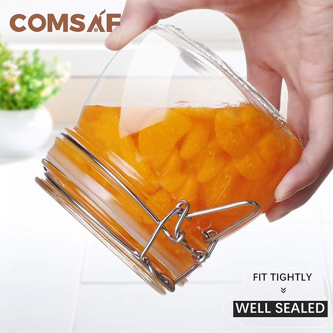 ComSaf Airtight Glass Jars with Lids 17oz Small Food Storage Container Set of 6 - Airtight Canister with Clear Preserving Seal Wire Clip Fastening for Kitchen Canning Pickling Mason jars
