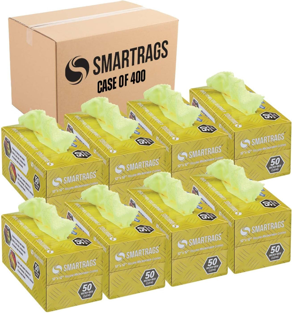 Arkwright Smart Rags in Box - (Bulk Case of 400) Lint Free Microfiber Cleaning Cloth, Scratch & Streak-Free, Dispensable Wash Towels for Cars, Window Glass, and Auto Shop, 12 x 12 in, Yellow