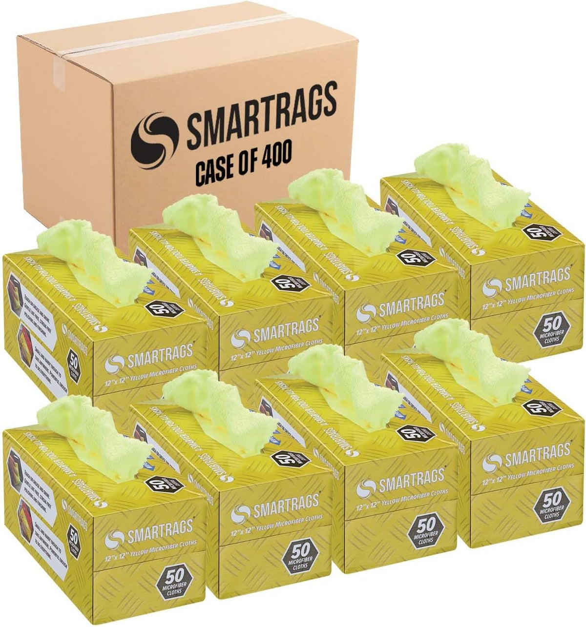 Arkwright Smart Rags in Box - (Bulk Case of 400) Lint Free Microfiber Cleaning Cloth, Scratch & Streak-Free, Dispensable Wash Towels for Cars, Window Glass, and Auto Shop, 12 x 12 in, Yellow