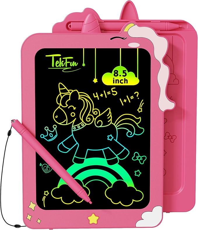 TEKFUN LCD Writing Tablet for Kids, 8.5 Inch Unicorn Doodle Board, Drawing Tablet, Reusable Electronic Pads Educational and Learning Toy Gift for 3-8 Years Old Boy and Girl (Pink)