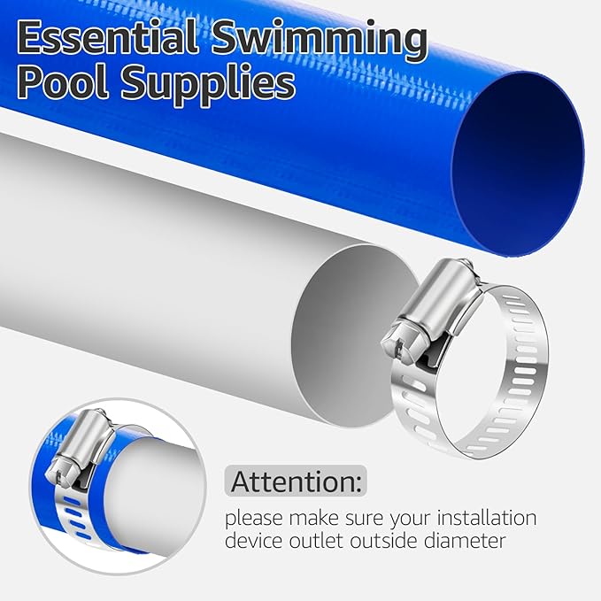 1.25" x 100 FT Pool Backwash Hose, Heavy Duty PVC Discharge Hose, Lay Flat Discharge Hose with 2 Clamps, Pool Drain Hoses for Inground Pools, Pool Filter, Weather and Burst Resistant, 6 Bar