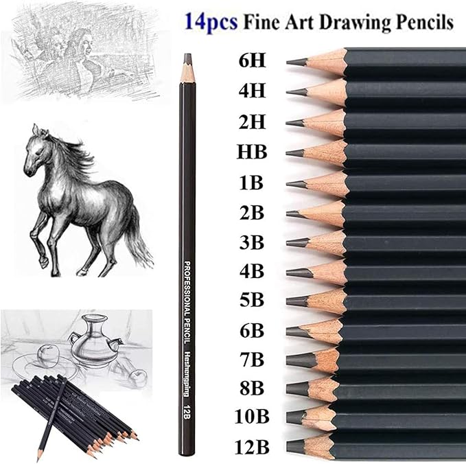 Heshengping, Sketching and Drawing Pencils Set-26pcs,Art Supplies Drawing Kit,Graphite Charcoal Professional Pencils Set, Adults Beginners Artist