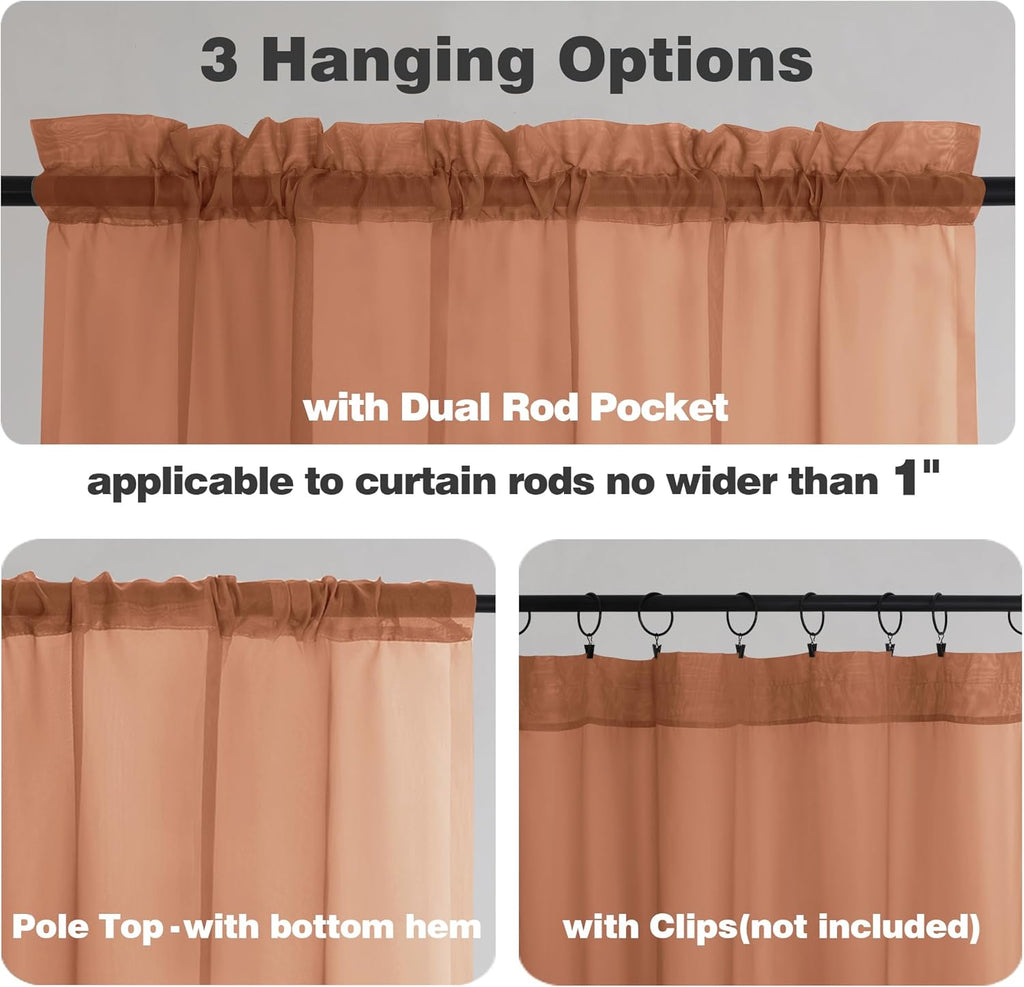 Chyhomenyc Orange Sheer Curtains 78 Inches Long 2 Panels Set for Living Room, Light Filtering Voile Lightweight Bedroom Curtains, Rod Pocket Solid Window Treatment Drapes, Each 42W x 78L