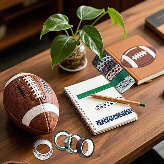 12 Rolls Football Washi Tape Sports Rugby Masking Tape Sport Decorative Tape for Scrapbook Journaling DIY Art Craft Party Decor Gifts Wrapping 16.4FT