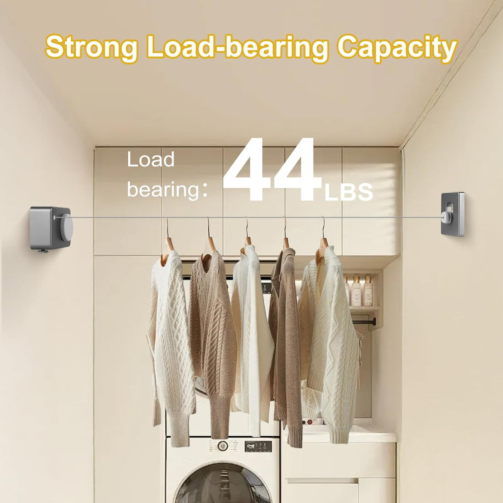 Retractable Clothesline Indoor/Outdoor, Anti-Sag for Drying Clothes Line Retracting Indoor/Outdoor, We Equipped This 13.8 Fts Laundry line Retractable with 4 Large Clips