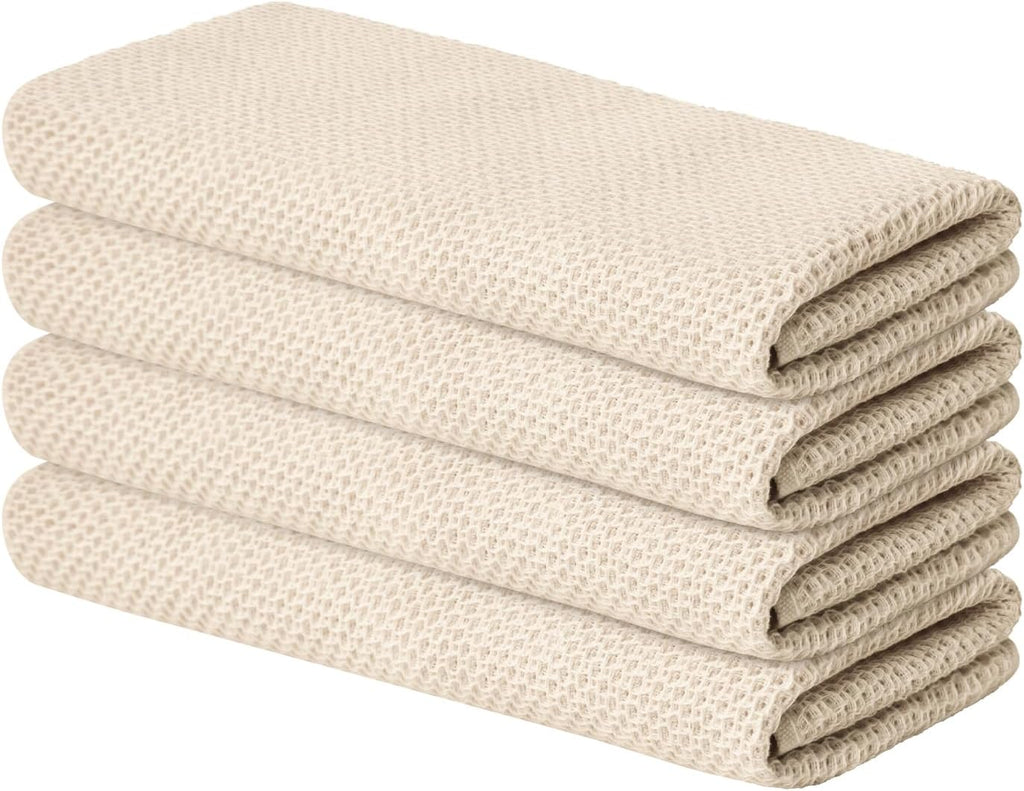Artoid Mode 100% Cotton Beige Waffle Weave Kitchen Dish Cloths, 13x28 Inch Ultra Soft Absorbent Quick Drying Kitchen Dish Towels Set of 4