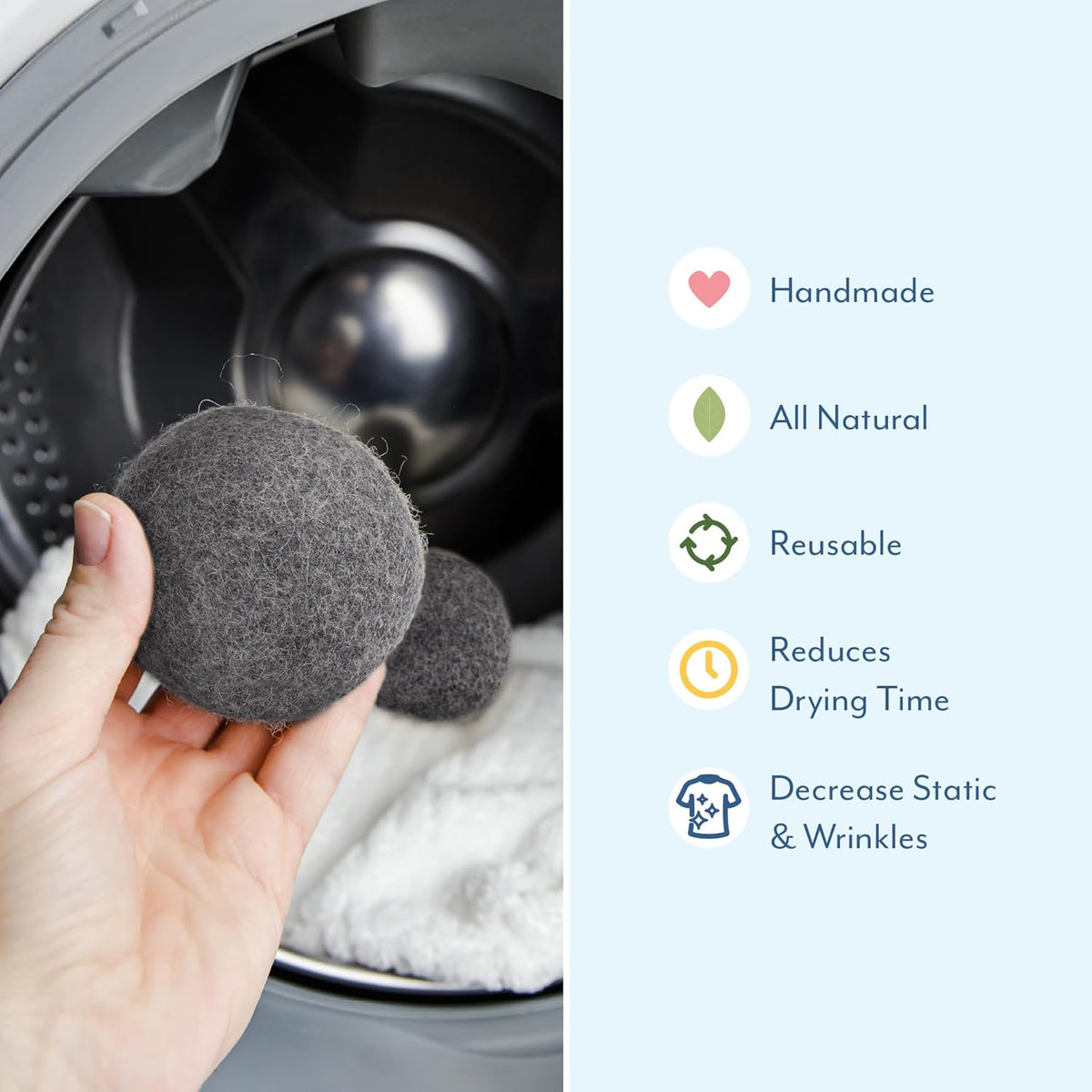ELYN Wool Dryer Balls 6-Pack - XL, 100% New Zealand Wool, Reusable and Handmade. Fragrance-Free, Natural Fabric & Laundry Softener, Reduce Wrinkles, Static and Drying Time (Grey)