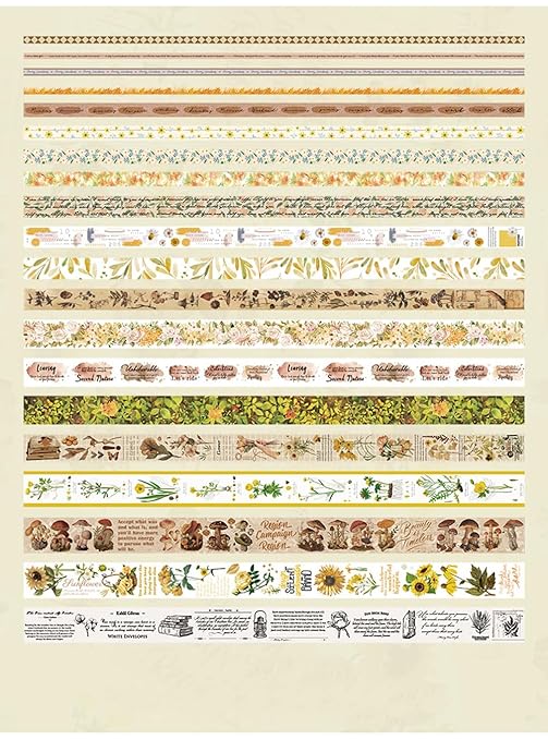MAFELOE Decorative Vintage Washi Tapes Set 20 Rolls 2 Meters Long, Adhesive Scrapbook Junk Journaling Art Craft Collage Supplies-Forest Dream Series-Khaki (WT-M4-SLMJ)