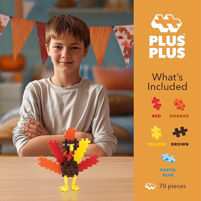 PLUS PLUS 3D Puzzle Building Block Set, 70 Mini Interlocking Pieces, Fun Holiday Activities for Kids - Turkey Mini Maker Tube