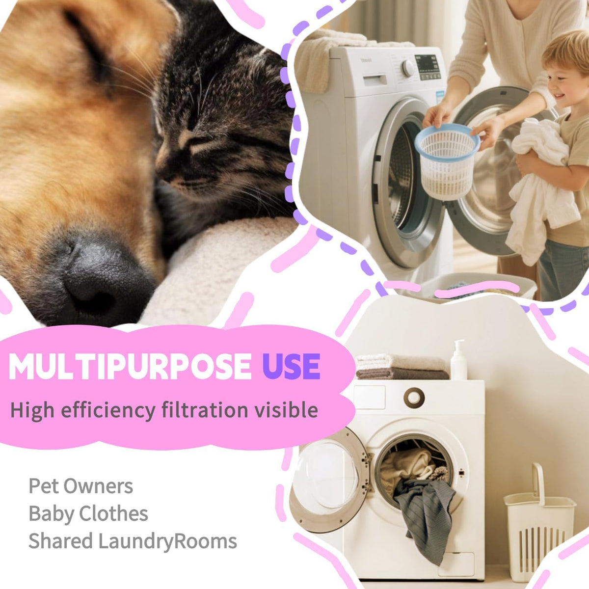 Upgrade Pet Hair Remover for Laundry - Lint Catcher for Washing Machine, Reusable Household Hair Filter Washer Lint Trap Net Pouch (4 Pieces)