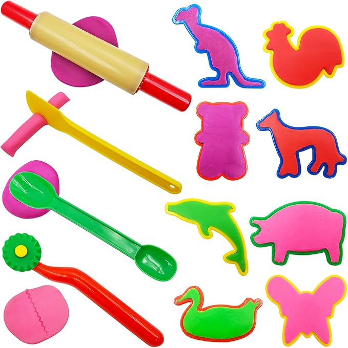 FRIMOONY Dough Tools Set for Kids, Various Plastic Molds, Assorted Colors, 45 Pieces