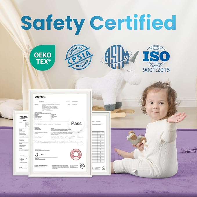 1.3" Thick Baby Play Mat for Floor, 79x79 Large Foam Tummy Time Mat, Padded Support Soft Plush Nursery Rug for Infant Kids Toddler Crawling Kick Activity (Lavender)