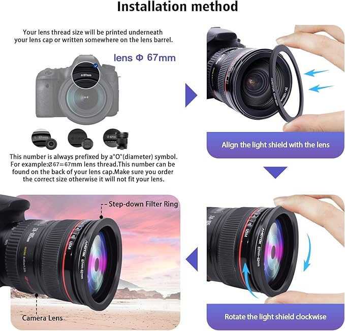 67mm Lens to 62mm Camera Lens Adapter,67mm-62mm Filter Step-Down Ring,Compatible All 62mm Filter Accessory.Made from CNC Machined