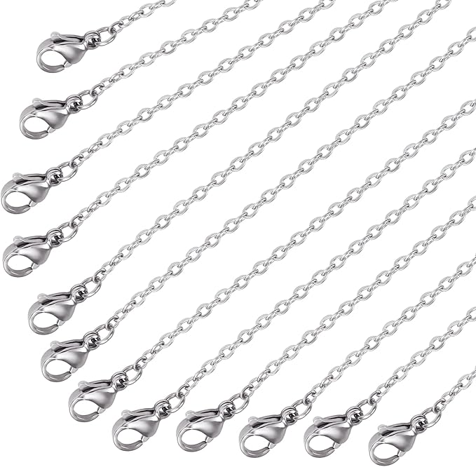 Wholesale 12 PCS Genuine Stainless Steel Fine Cable Chain Necklace Chains Bulk for Jewelry Making 18-30 Inches (30 Inch(2MM))