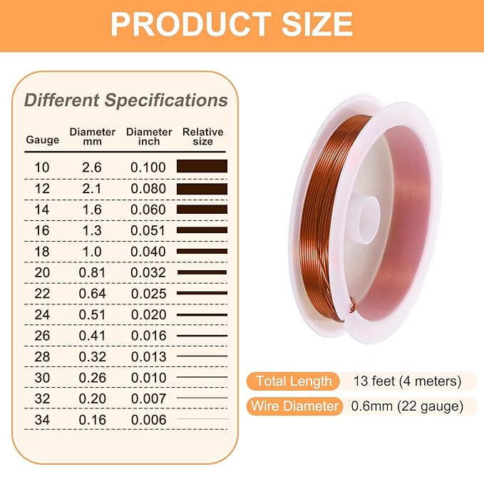 HARFINGTON 13ft Jewelry Wire, 22 Gauge (0.6mm) Brass Craft Soft Metal Tarnish Resistant Copper Beading Wire for Jewelry Making Supplies Crafting, Coffee