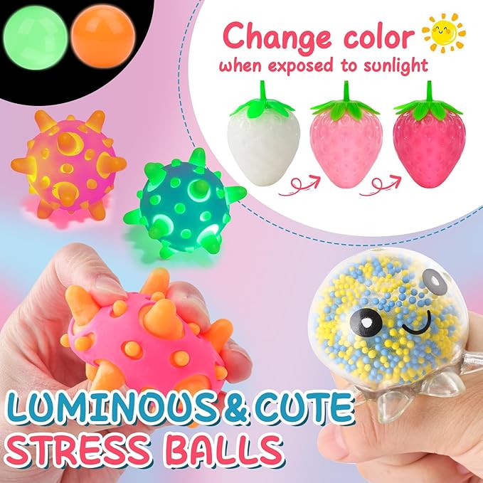 54 Pack Stress Balls, Squishy Balls, Squeeze Balls for Adults, Stress Relief Balls, Prize Box Stuffers, Party Favors