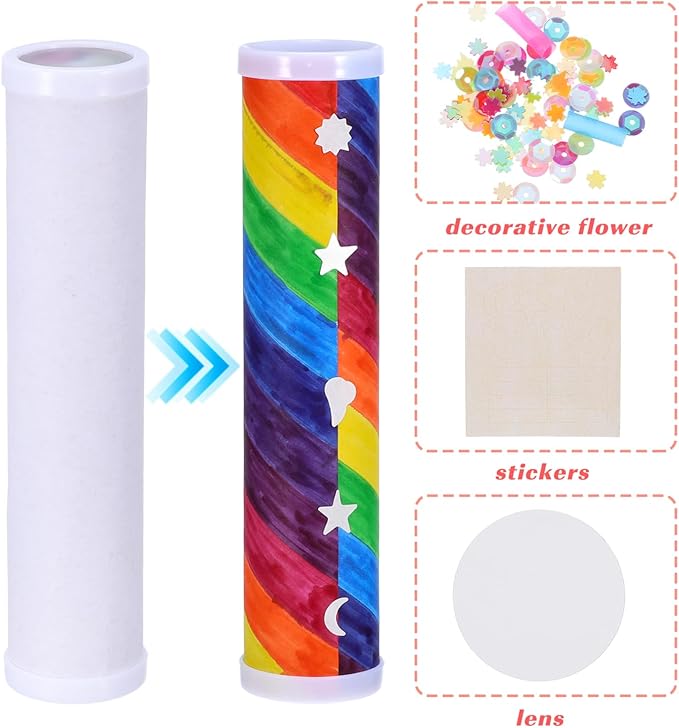 DOITOOL Blank Kaleidoscope Making Kit for Kids, 12 Pcs DIY Kaleidoscope Kit Variety Tool, Preschool Material for Teaching