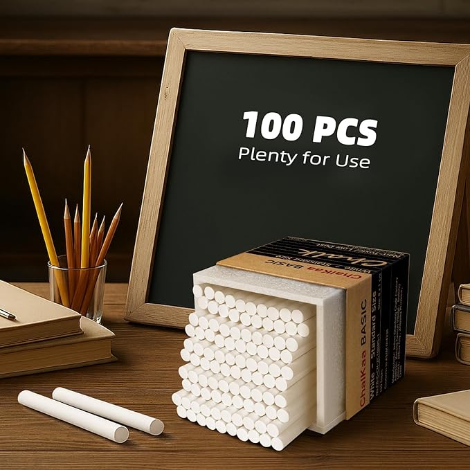 Dustless White Chalk 100PCS, Non-Toxic Classroom Chalks for Teachers & Students, School Chalkboard Supplies