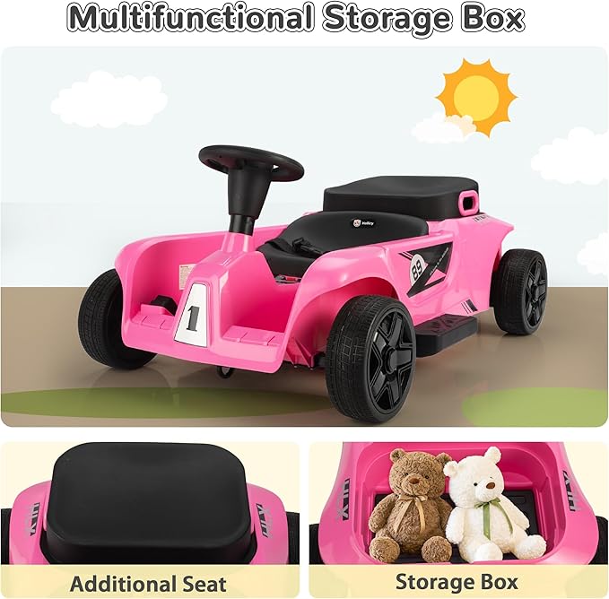TOBBI 24V 2 Seater Kids Go Kart Ride On Toy Car, Battery Powered Electric Vehicles with Parent Remote/Trunk/Soft Start/Safety Belt/Music/Max Load 198 LBS for Toddlers 3-8 Years