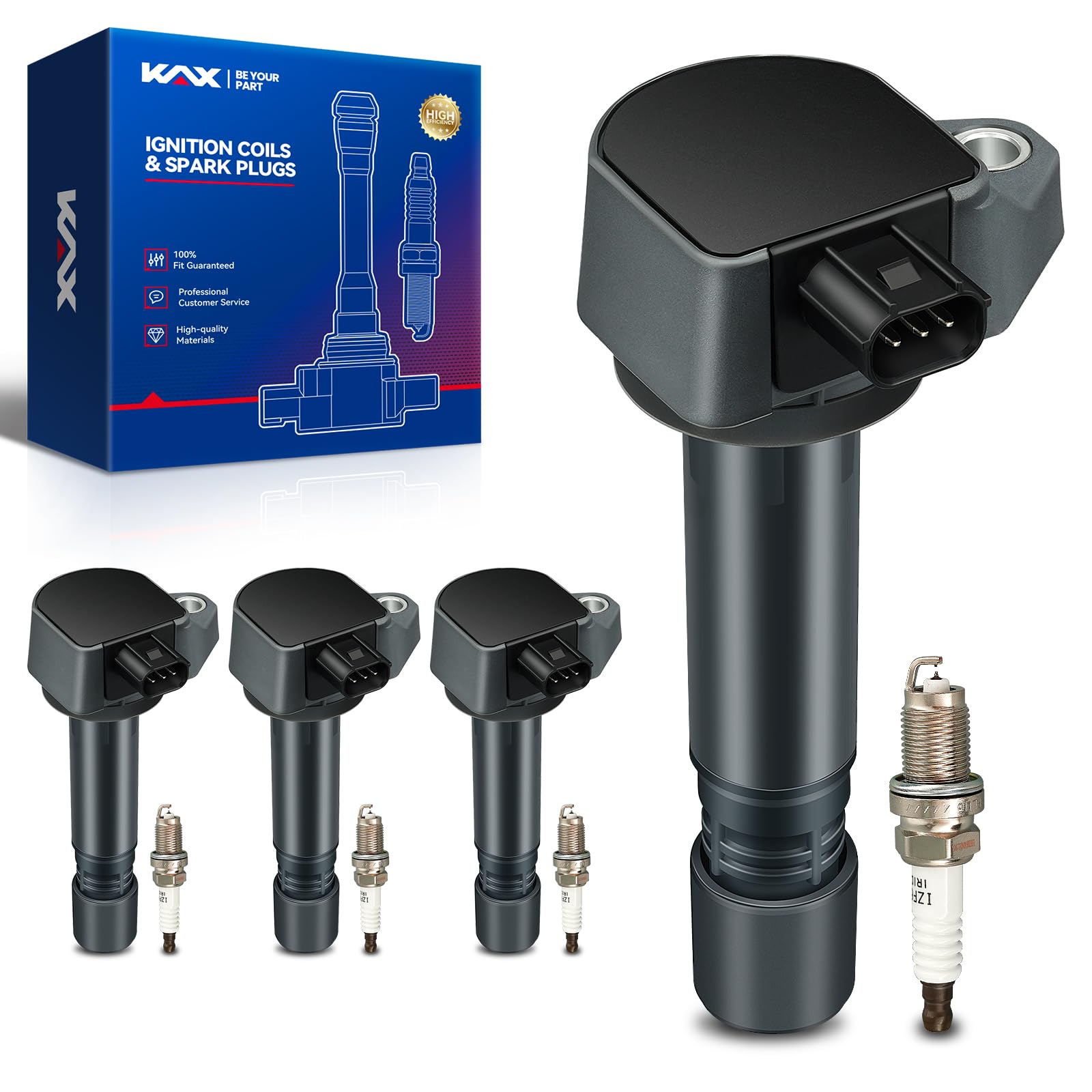 KAX 4-Pack Ignition Coils and Double Iridium Spark Plug Set Compatible with Honda Civic 2006, 2007, 2008, 2009, 2010, 2011 1.8L