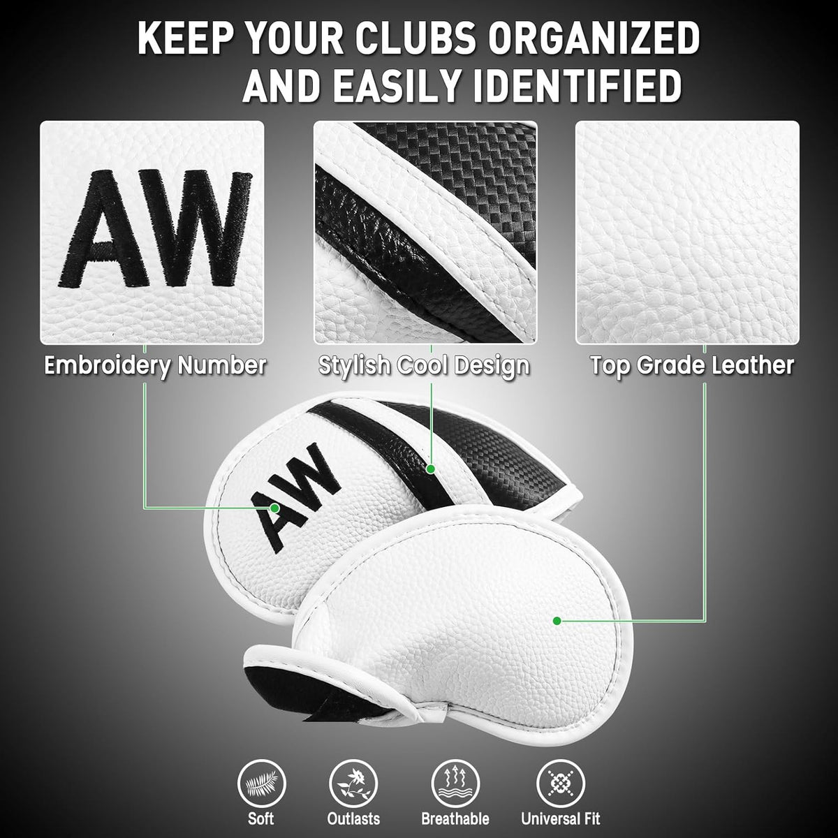 Amy Sport Golf Iron Head Covers Value 12 Pcs Set Thick Synthetic Leather, Protection Weatherproof Club Headcover Fit Universal Main Iron Wedge Golf Clubs for Men Women