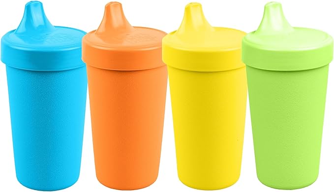 Re-Play Sippy Cups for Toddlers - 10 Oz. Reusable Spill Proof Cups for Kids, Dishwasher/Microwave Safe - Made in USA - Set of 4-3.13" x 6.25" - Spring