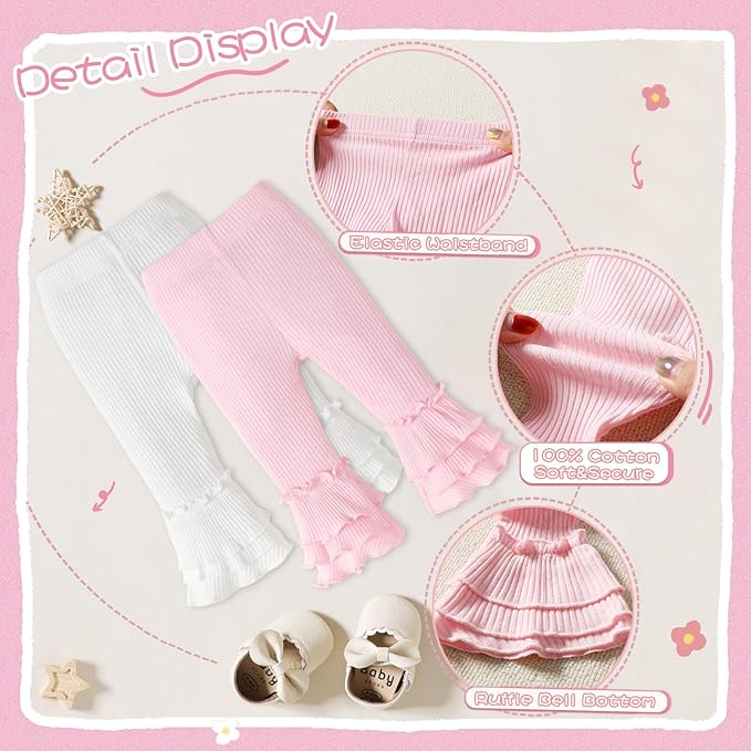Newborn Toddler Baby Girl Pants Leggings Ribbed Straight Flare Infant Girl Pants Leggings Bell Bottoms 5 Packs