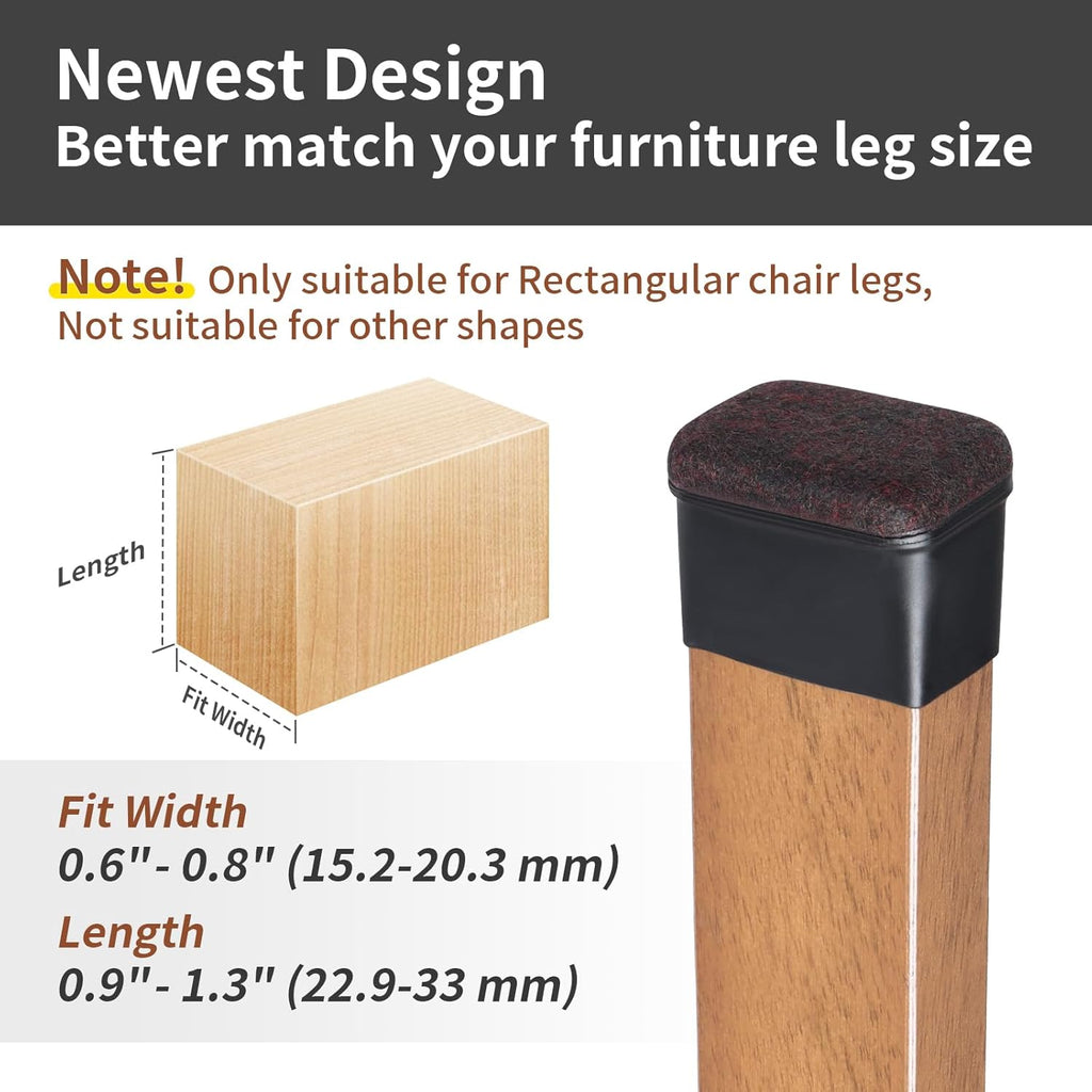 Ezprotekt 16 Pcs Rectangle Black Felt Chair Leg Floor Protectors for Hardwood Floors, Rectangle Silicone Felt Furniture Pads Caps, Table Leg Covers Cups Anti- Scratches (Fit W:0.6-0.8", L:0.9-1.3")