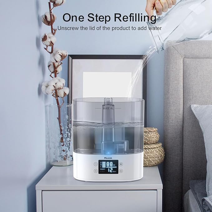 Humidifiers for Bedroom and Home & Baby - 4L Cool Mist Air Humidifiers for Plants, 26db Quiet Top Fill Air Humidifier Lasts Up to 40 Hours, Auto Shut-Off, Super Easy to Fill and Clean