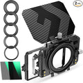K&F CONCEPT Mini Matte Box +ND4+ND32 Filters Kit, DSLR Matte Box with Carbon Fiber Top Flag Square Filters Trays with 67/72/77/82/95mm Adapter Rings, for 4x5.65 Square UV ND Effect Filter