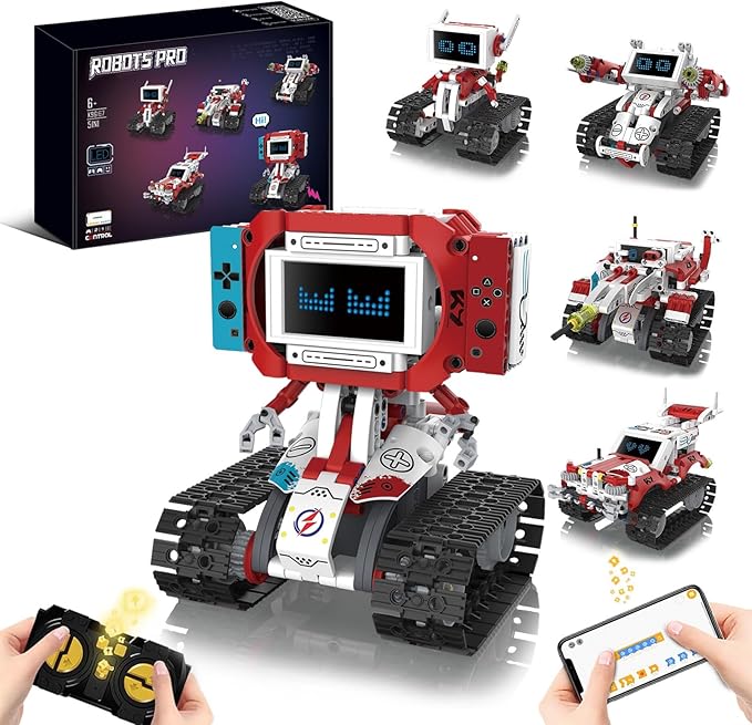 5-in-1 STEM Robot Building Kit with Remote Control & APP, Science Robot Educational Toys for Kids Age 8-16, Birthday Gifts for Boys Girls with 358 Piece