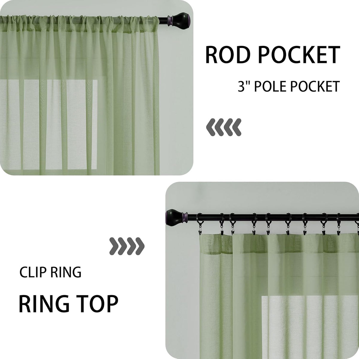 Tollpiz Sheer Door Curtains Closet Linen Textured Curtain Sheers Doorway Light Filtering Voile French Door Rod Pocket Curtains Patio Door, 54 x 63 inches Long, Sage Green, Set of 1 Panel