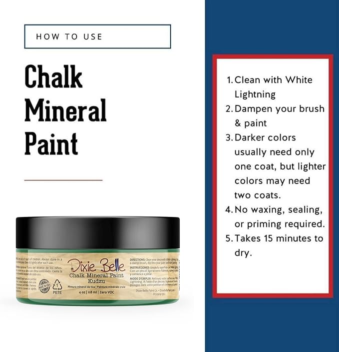 Dixie Belle Paint Company Chalk Finish Furniture Paint - Kudzu (4oz) - Matte Natural Green Chic Chalk Mineral DIY Furniture Paint