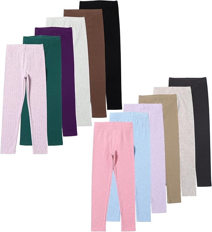 12 Pack Girls Leggings - Soft Stretchy Yoga Pants for Kids, Basic School Pants
