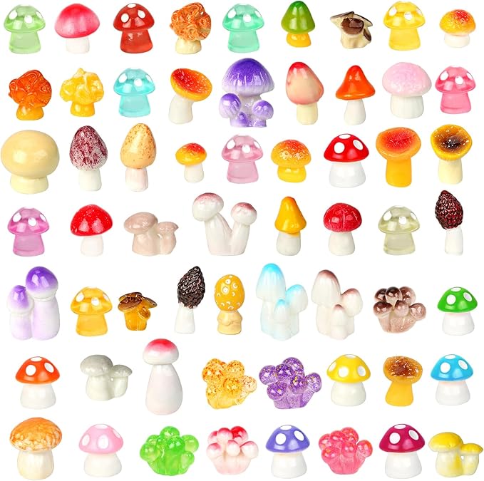 100pcs Mini Mushrooms Tiny Resin Mushrooms Miniature Little Small Mushroom Figures Bulk for for Micro Fairy Garden Landscape Aquarium Accessories Dollhouse Hide Crafts Decor