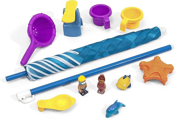 Step2 Spill & Splash Seaway Water Table, Kids Two-Tier Water and Sand Activity Sensory Playset, Comes with Umbrella, Summer Outdoor Toys, 11 Piece Toy Accessories, For Toddles 1.5+ Years Old
