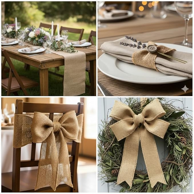 Natural Jute Burlap Ribbon (6" x 30 ft.) - Tight Weave Eco-Friendly Fabric for Crafts, Weddings & Decor